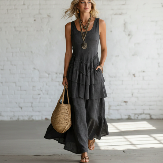Romantic Grey Layered Maxi Dress