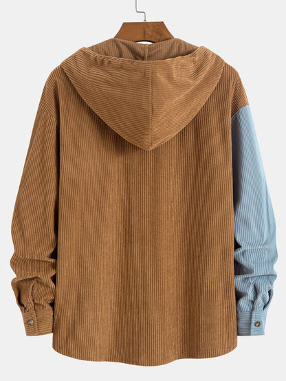 Patchwork Hooded Button Front Casual Jacket