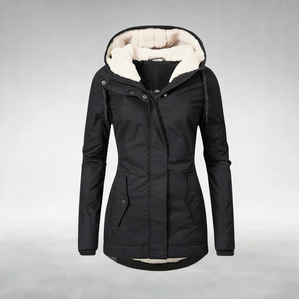 Elegant Hooded Zip Front Longline Coat