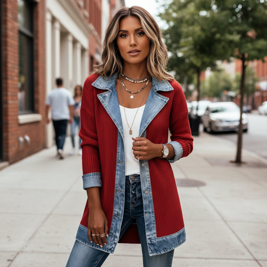 Contrast-Trim Relaxed Jacket With Denim Accents