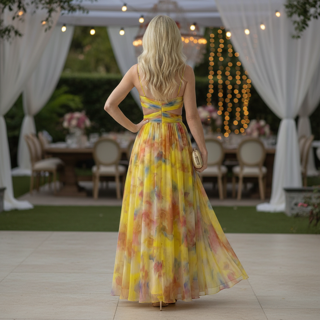 A-Line Maxi Dress with Ruched V-Neck Bodice