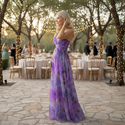 A-Line Maxi Dress with Ruched V-Neck Bodice